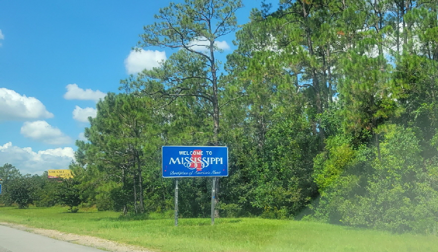 Entering Mississippi on the way to New Orleans
