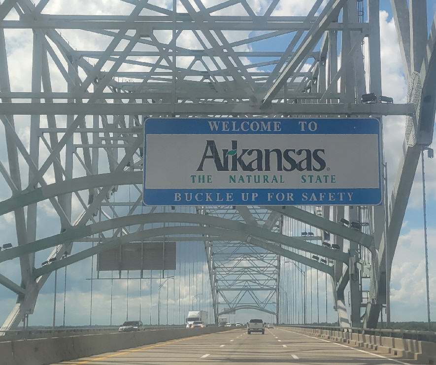 crossing the Mississippi River into Arkansas, just west of Memphis, stopover
